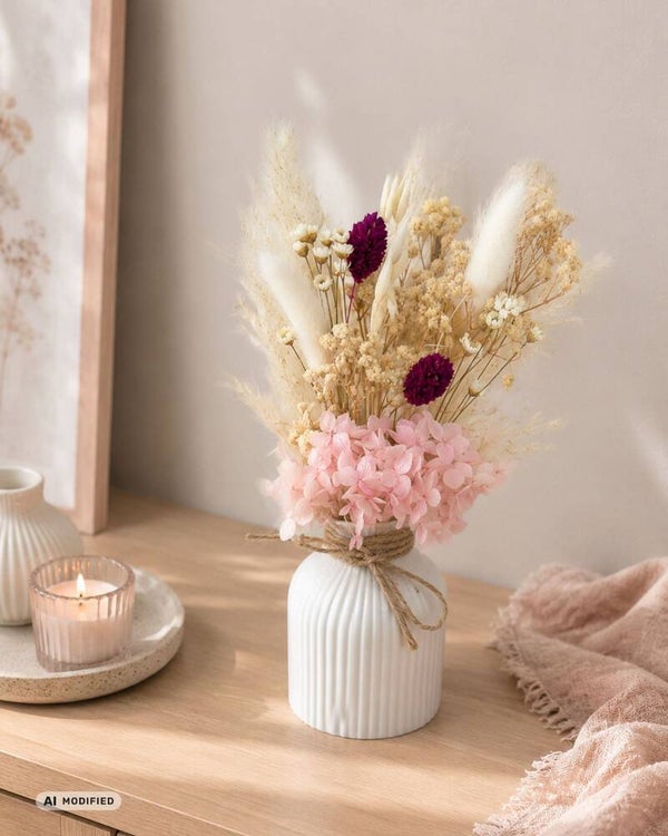 Trockenblumenstrauß mit Vase "Rosa"