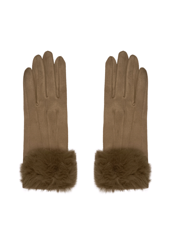 HANDSCHOENEN SUEDE FAUX FUR - CAMEL