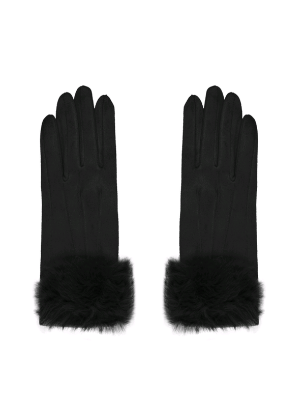 HANDSCHOENEN SUEDE FAUX FUR - ZWART