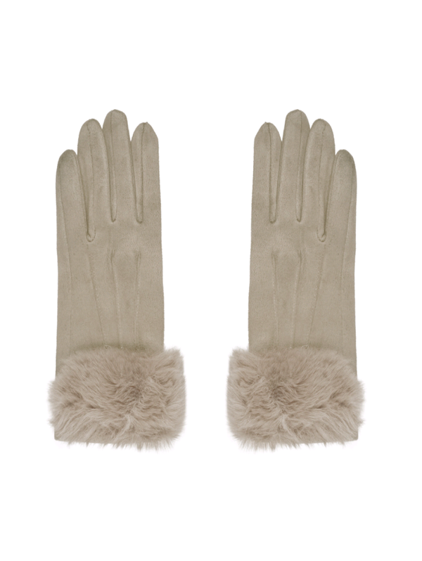 HANDSCHOENEN SUEDE FAUX FUR - BEIGE