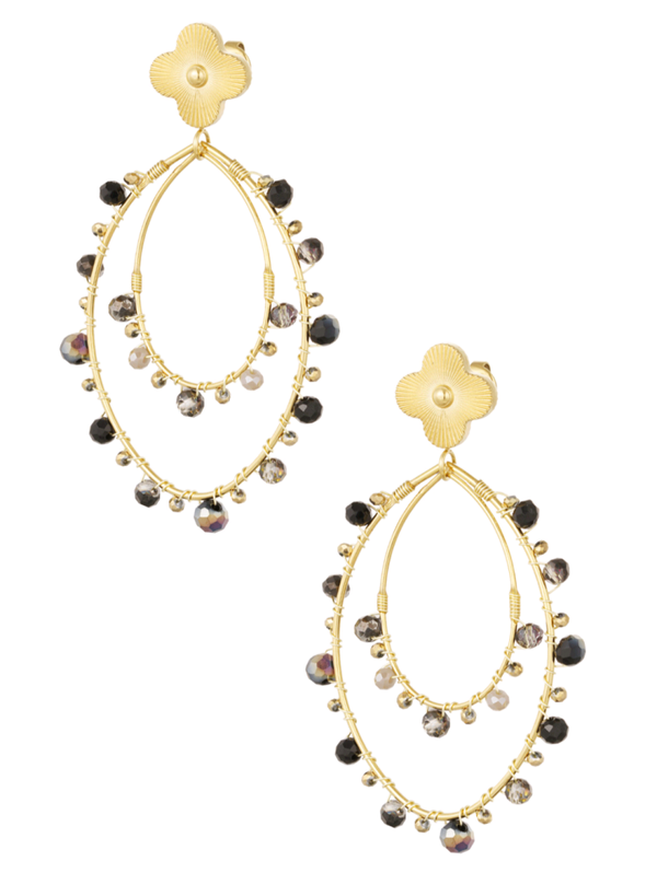 OORBELLEN DUBBEL OVAAL KRAALTJES - GOUD/ZWART