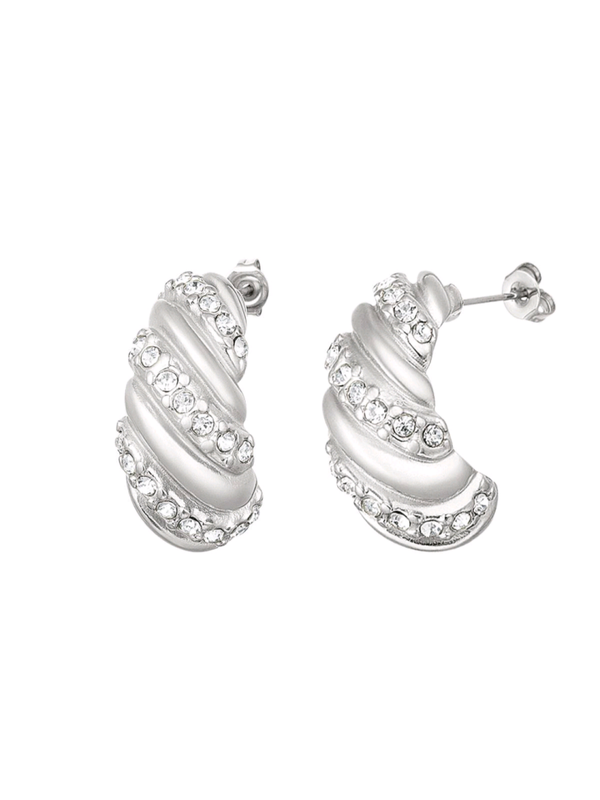 OORBELLEN TWISTED ZIRKOON - ZILVER