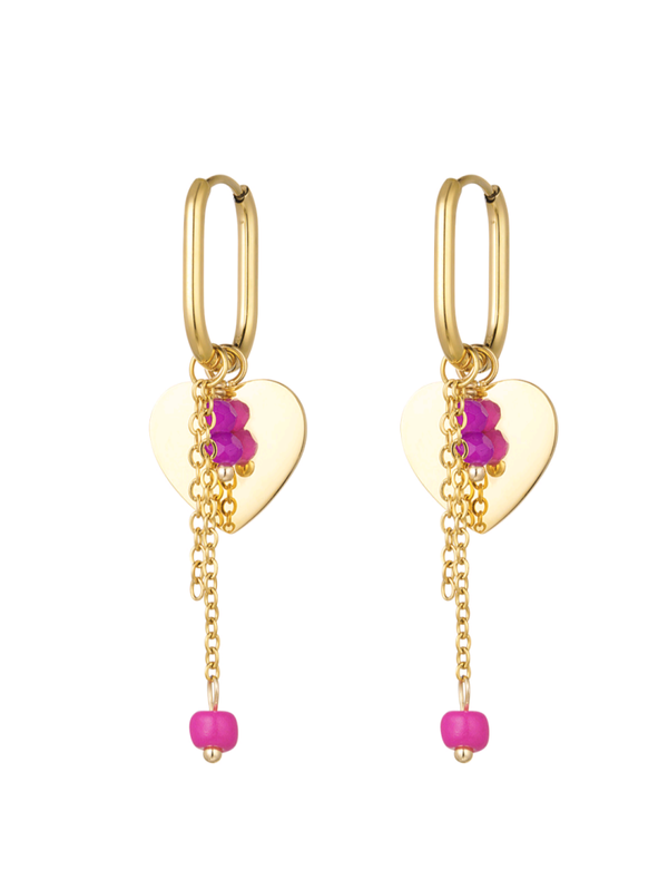 OORBELLEN HART MET KRAALTJES - FUCHSIA