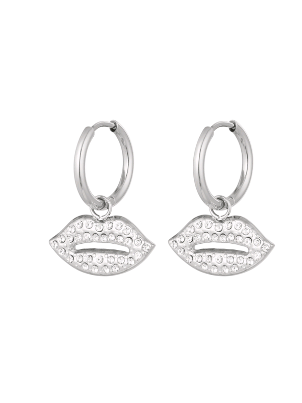 OORBELLEN LIPPEN BEDEL - ZILVER