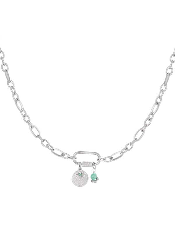 SCHAKELKETTING MET BEDELS - ZILVER