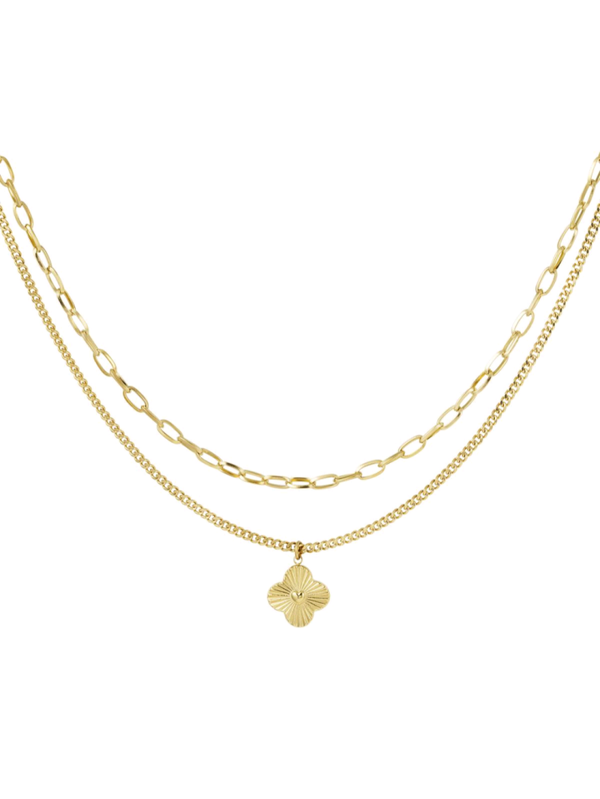 KETTING DUBBELLAAGS MET BLOEM - GOUD