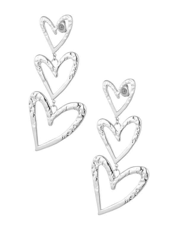 OORBELLEN TRIPLE HEART - ZILVER