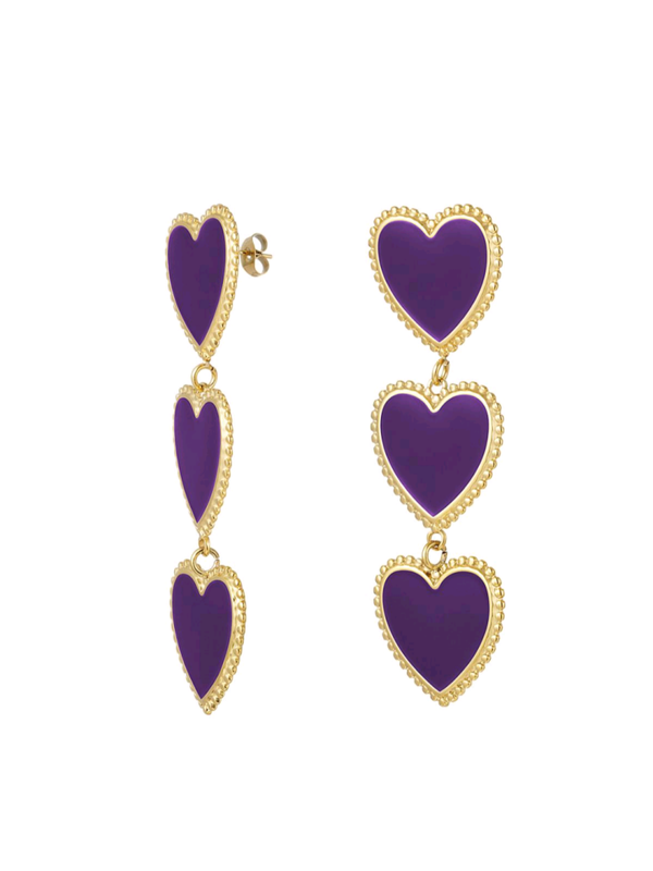 OORBELLEN DRIE HARTJES - DONKERPAARS