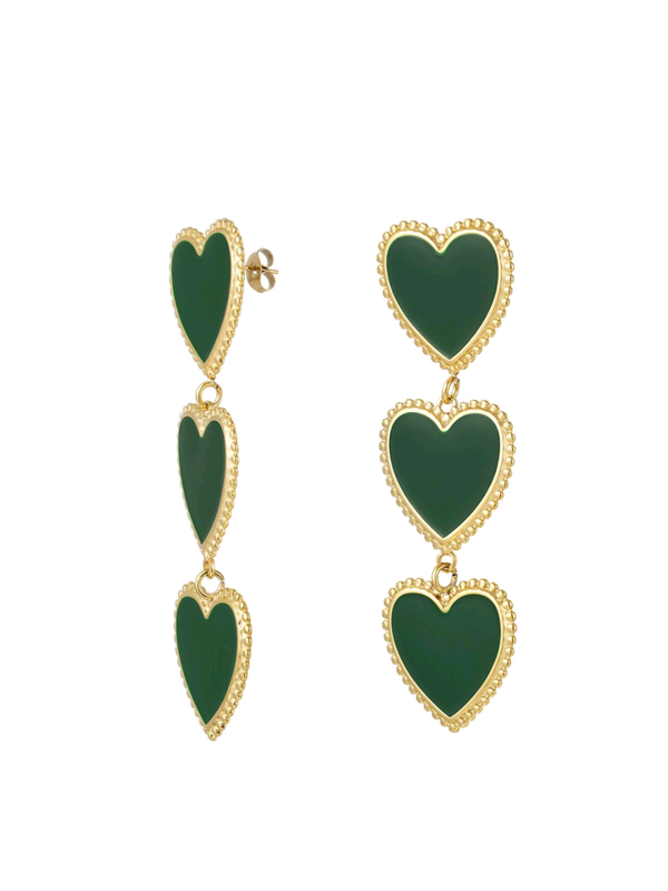 OORBELLEN DRIE HARTJES - GROEN