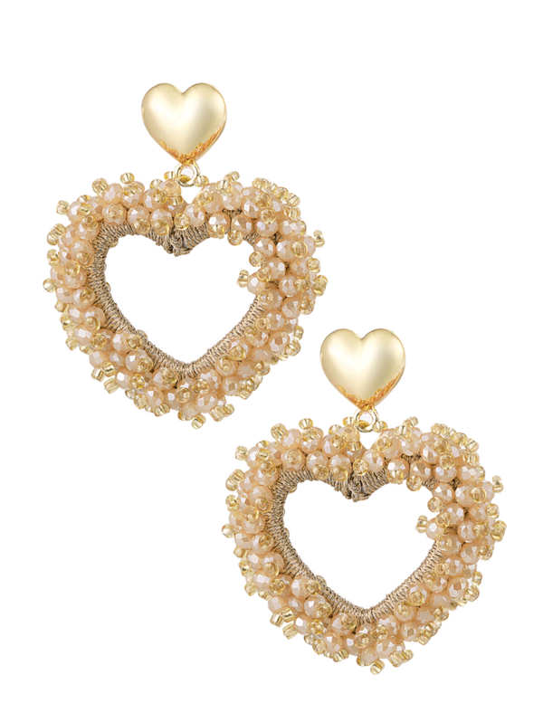 OORBELLEN HART MET KRISTAL - BEIGE
