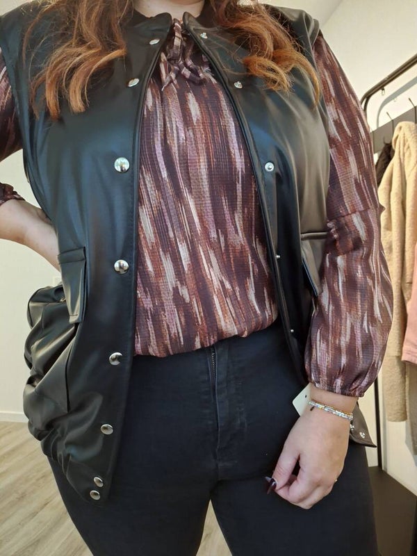 LEATHERLOOK GILET - ZWART