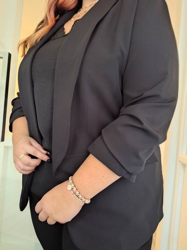 BLAZER MET GESMOKTE MOUWEN - ZWART