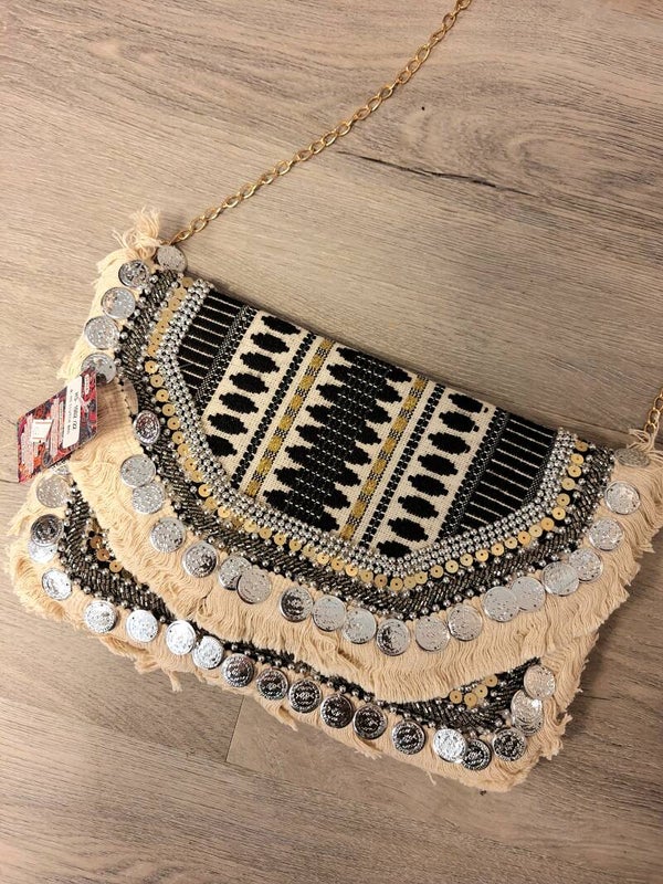 BOHO TASJE COIN - ZWART