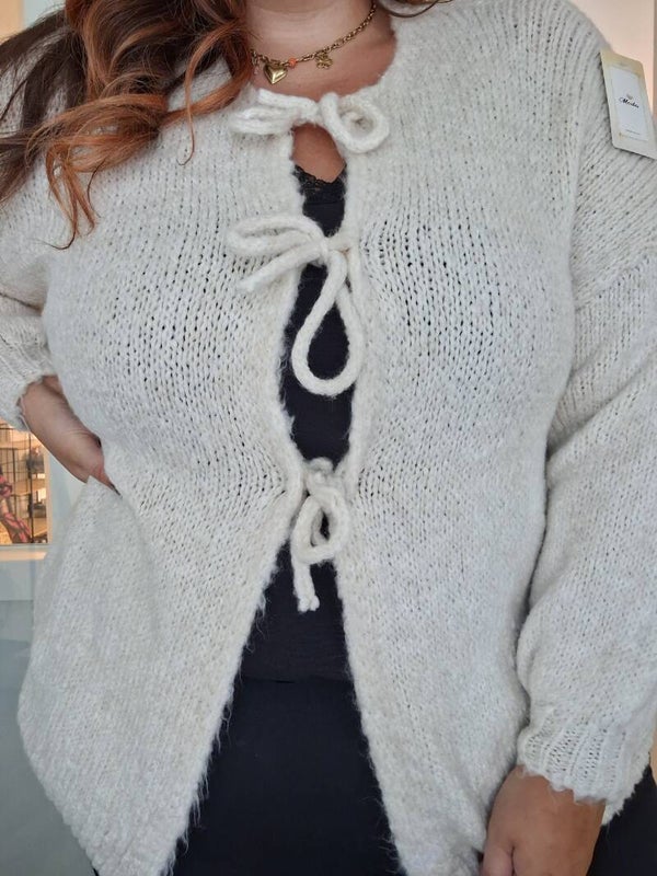 VESTJE MET STRIKJES - ECRU