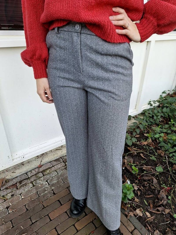 GEWEVEN PANTALON MET STRASS - GRIJS