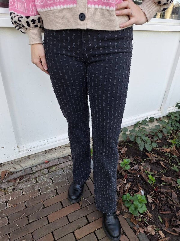 WIDE LEG JEANS PATROON - ZWART