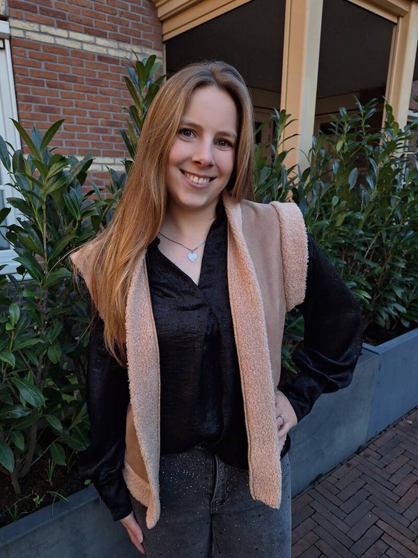 SUEDINE GILET MET TEDDY - CAMEL