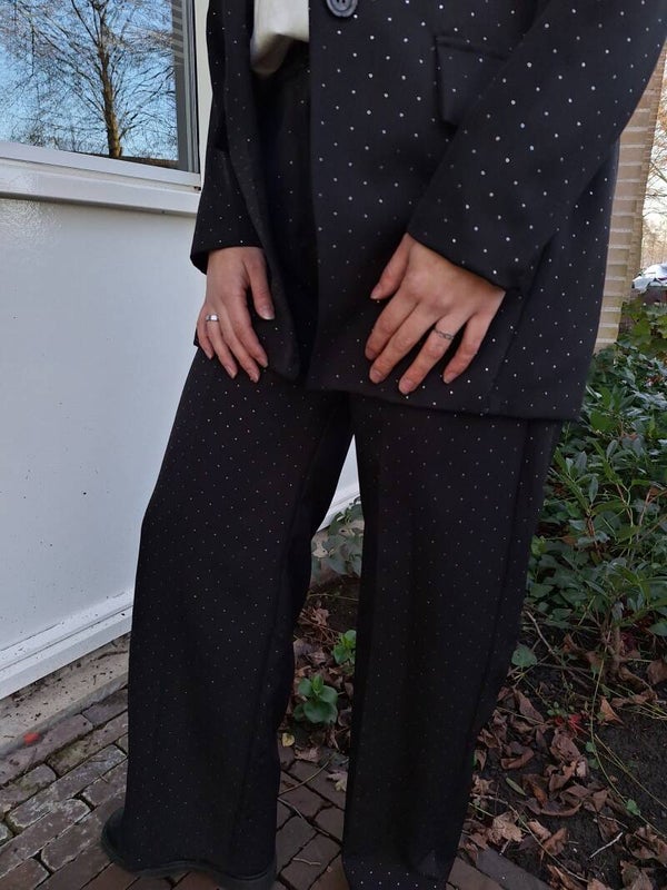 PANTALON MET STRASS - ZWART