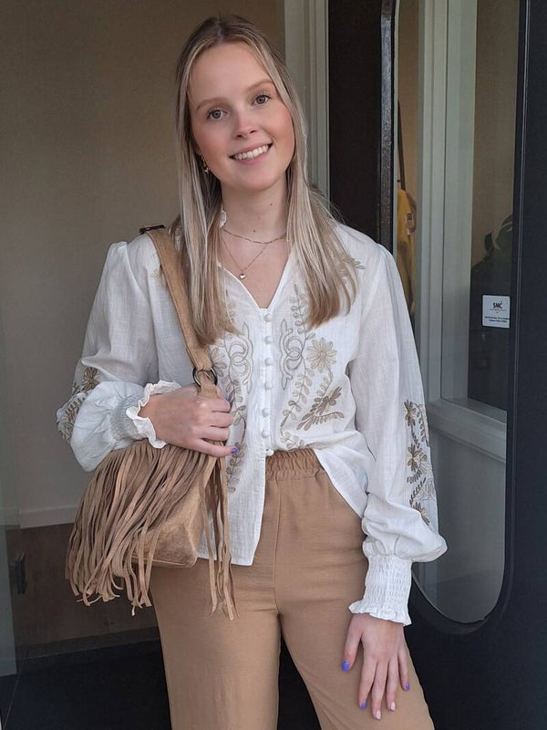 BLOUSE MET GOUDEN BORDUURSELS - WIT