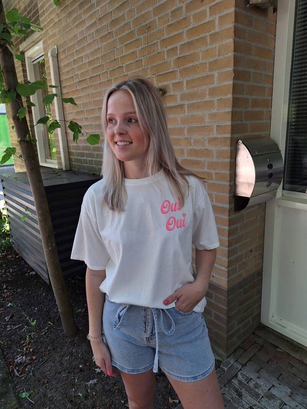 T-SHIRT OUI OUI - WIT/ROZE