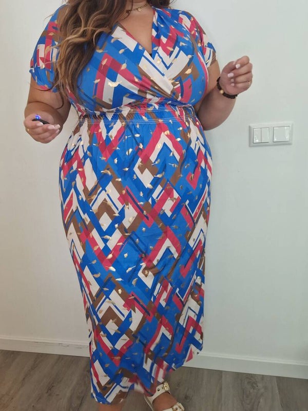 TRAVELSTOF JURK MET PRINT - KOBALT