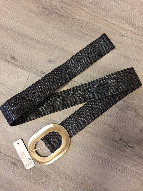 STRETCH RIEM MET OVALE GESP - ZWART 110 cm