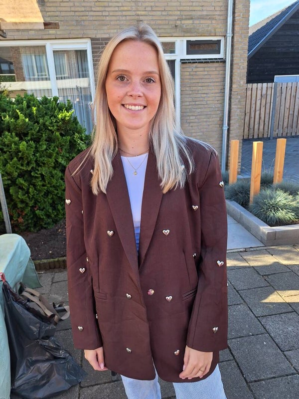 OVERSIZED BLAZER MET HARTJES - BRUIN