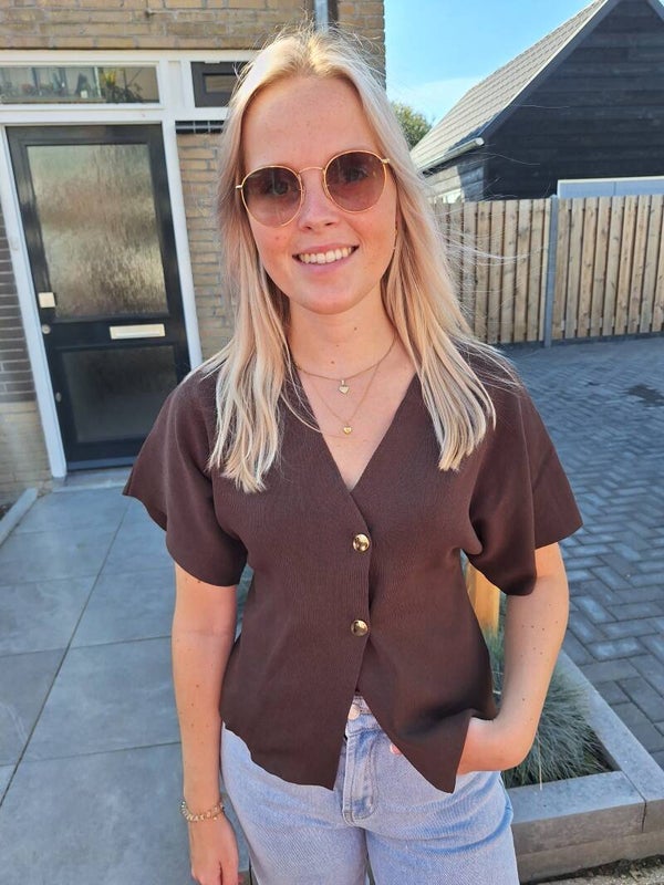 TOP MET GOUDEN KNOPEN - BRUIN