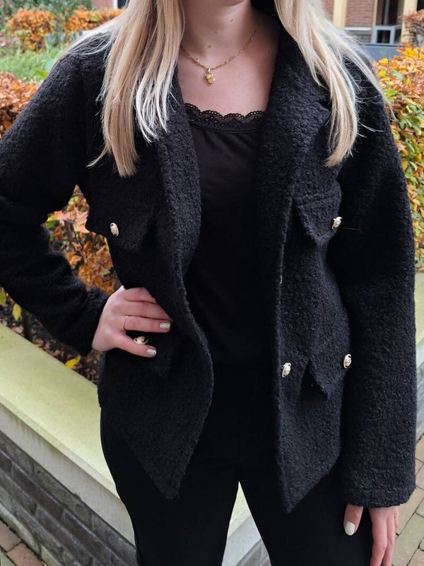 BOUCLÉ JASJE MET ZAKKEN - ZWART