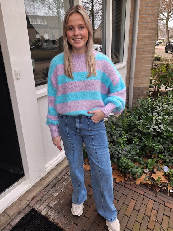 AZZURRO STRIPED SWEATER - BLAUW/LILA
