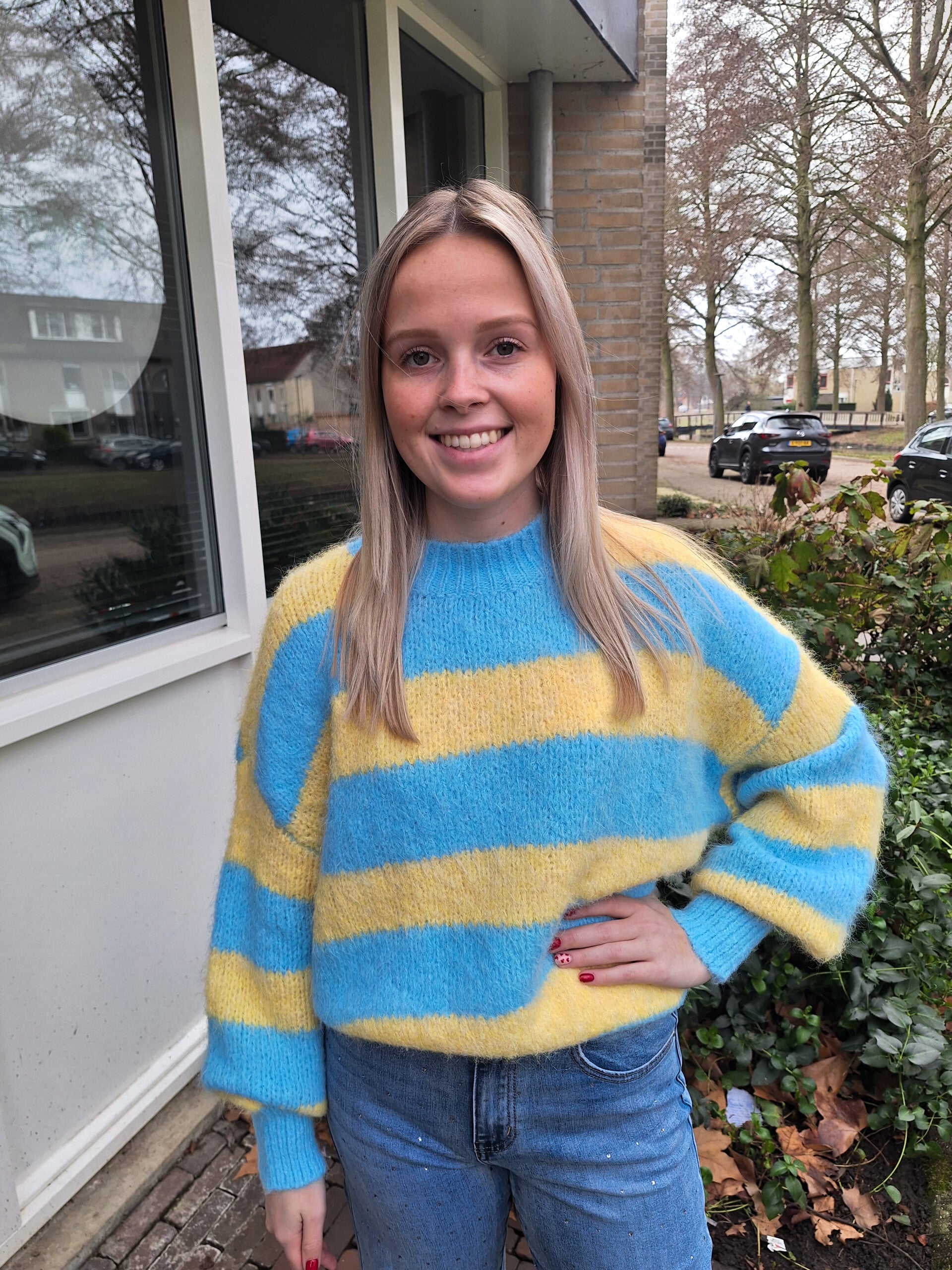 AZZURRO STRIPED SWEATER - BLAUW/GEEL