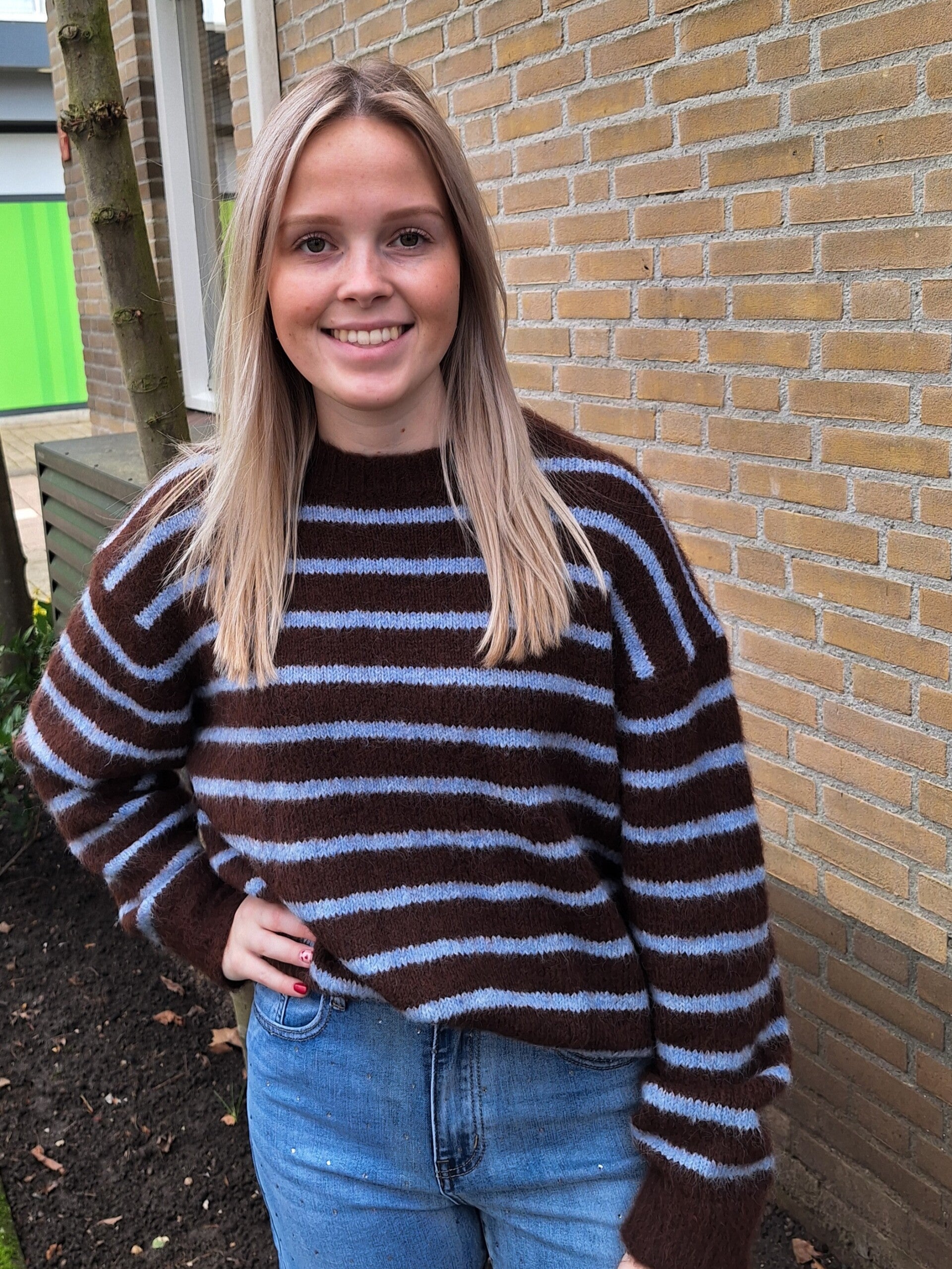 TRUI MET STREEPJES - DONKERBRUIN/IJSBLAUW