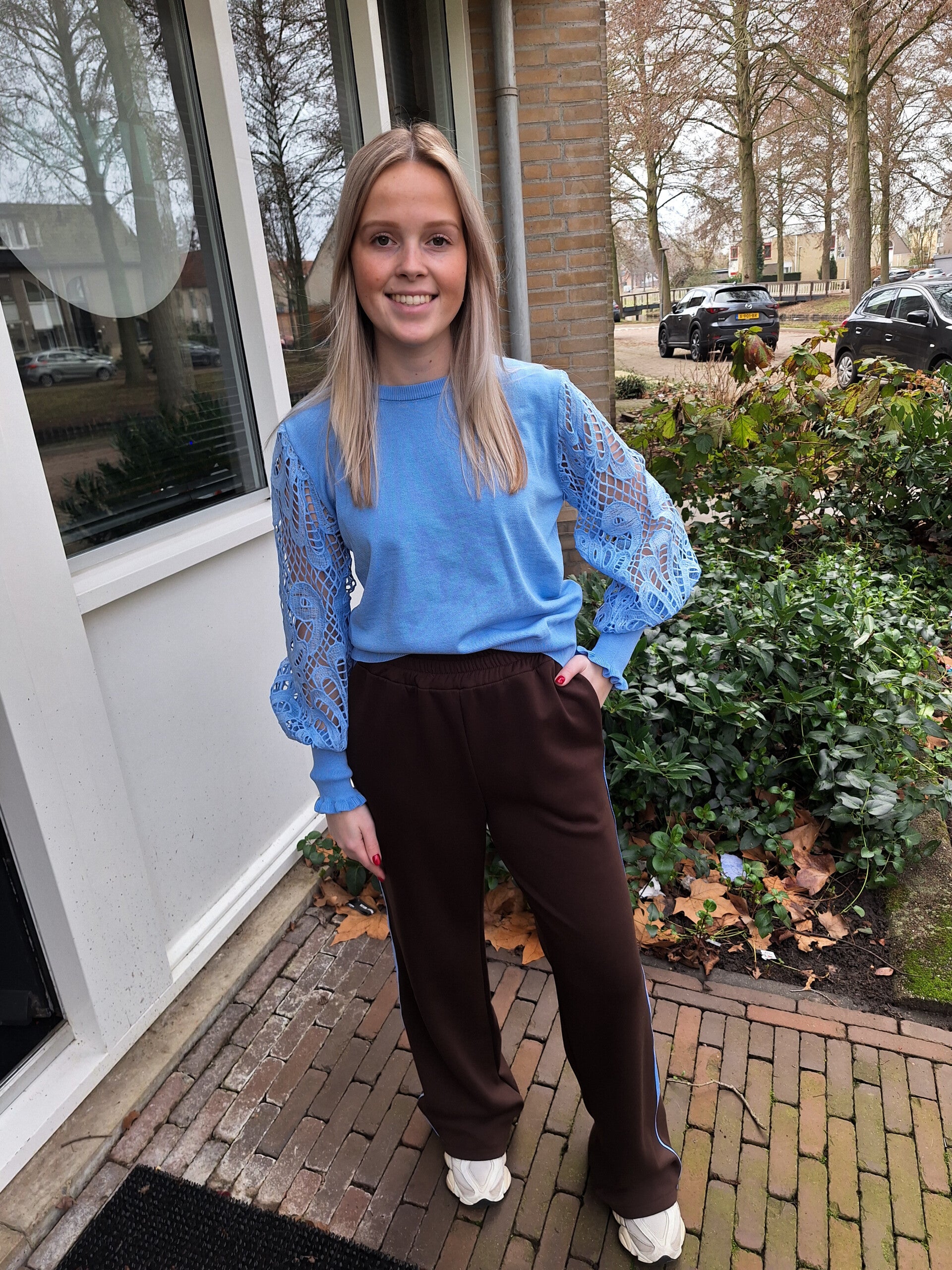 AZZURRO PANTALON MET ZIJSTREEP - BRUIN/BLAUW