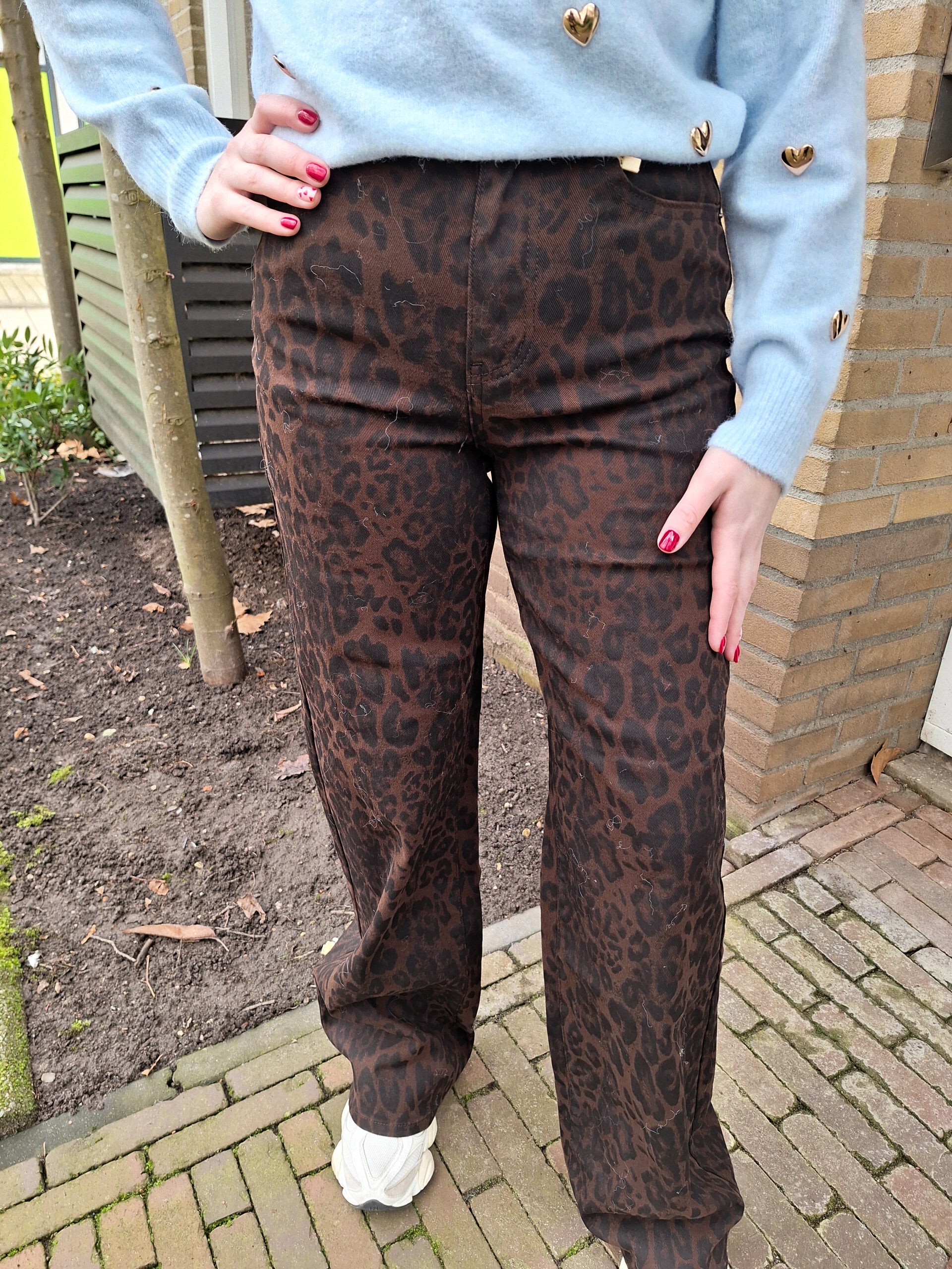 LAULIA WIDE LEG JEANS PANTER - DONKERBRUIN