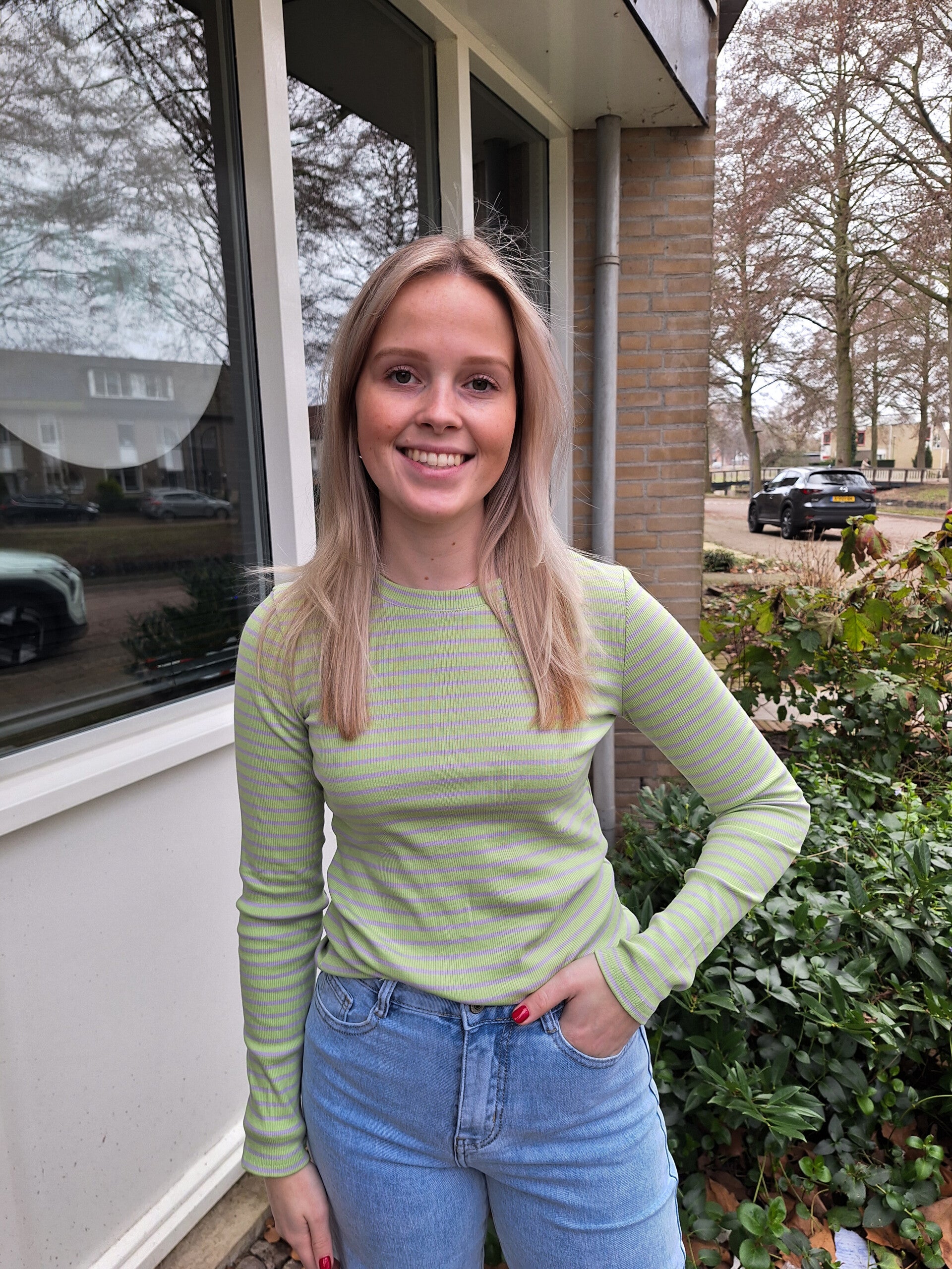 AZZURRO STRIPED RIB LONGSLEEVE SHIRT - GROEN/LILA