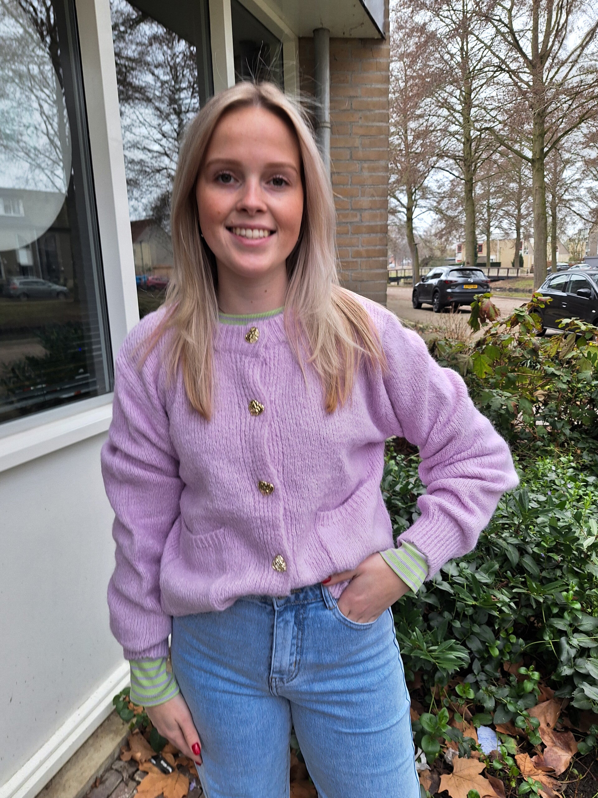 AZZURRO HEARTBUTTON CARDIGAN - LILA