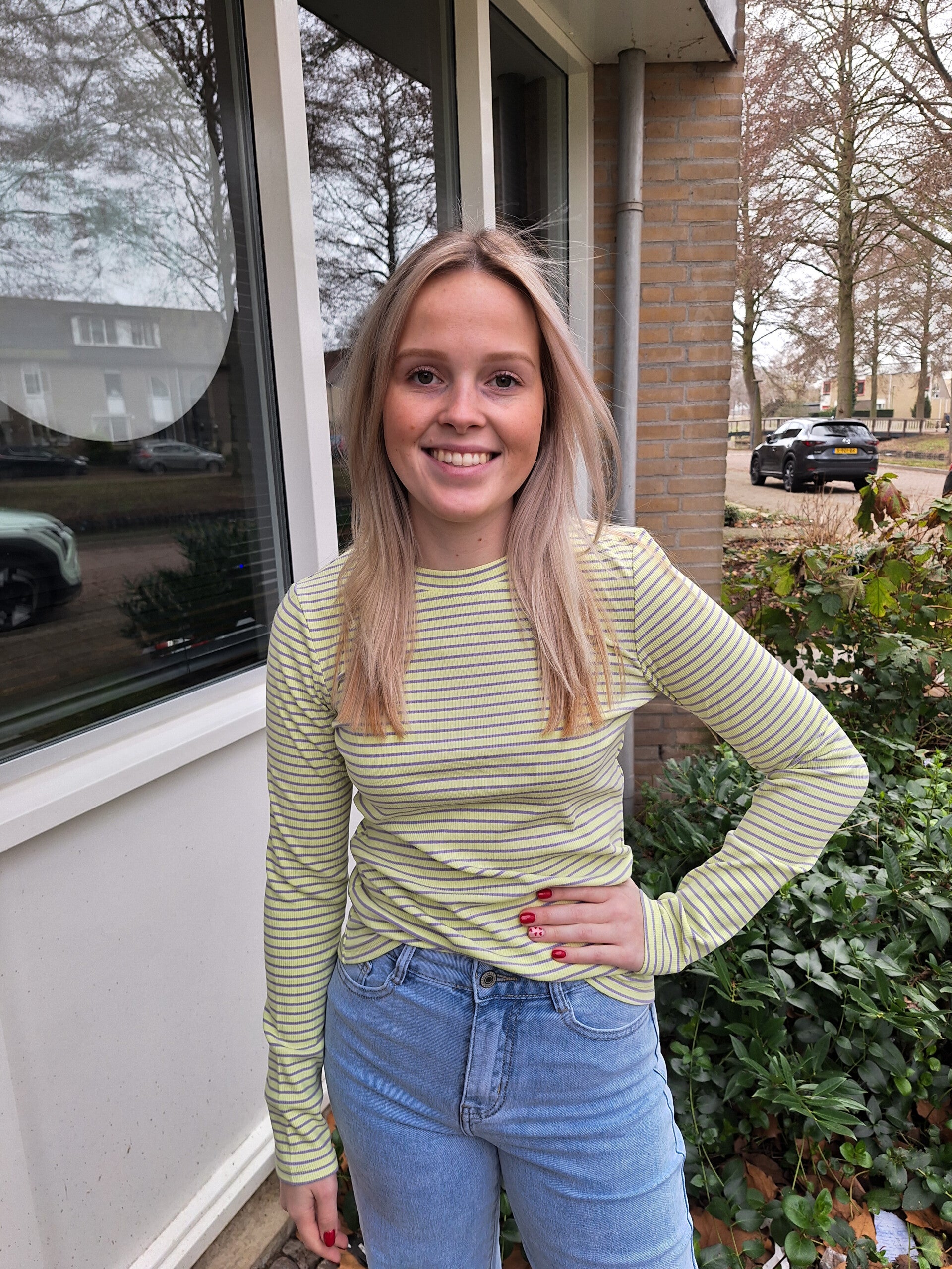 AZZURRO STRIPED RIB LONGSLEEVE SHIRT - LIME/LILA