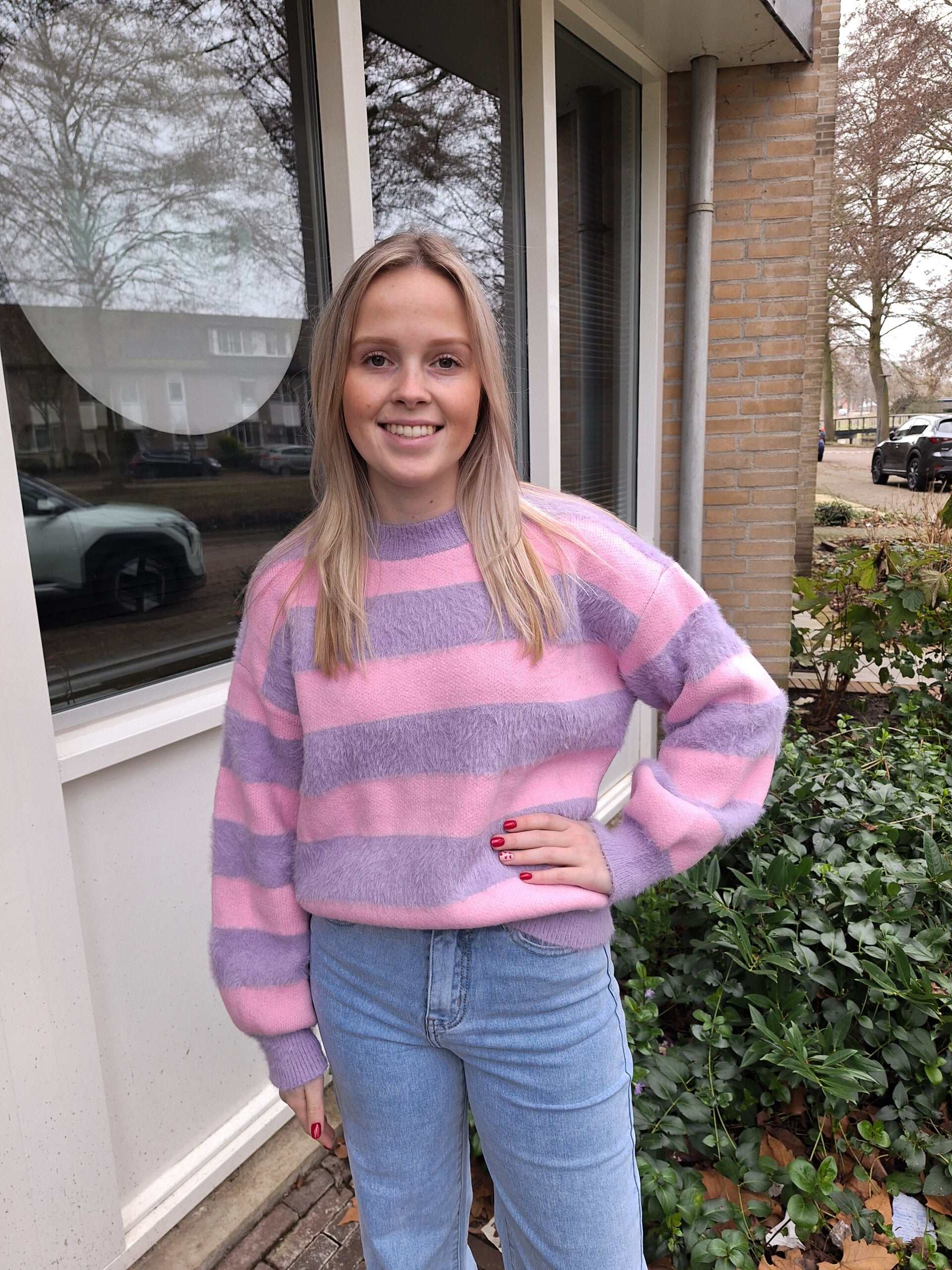 AZZURRO FUZZY STRIPE KNIT - LILA/ROZE