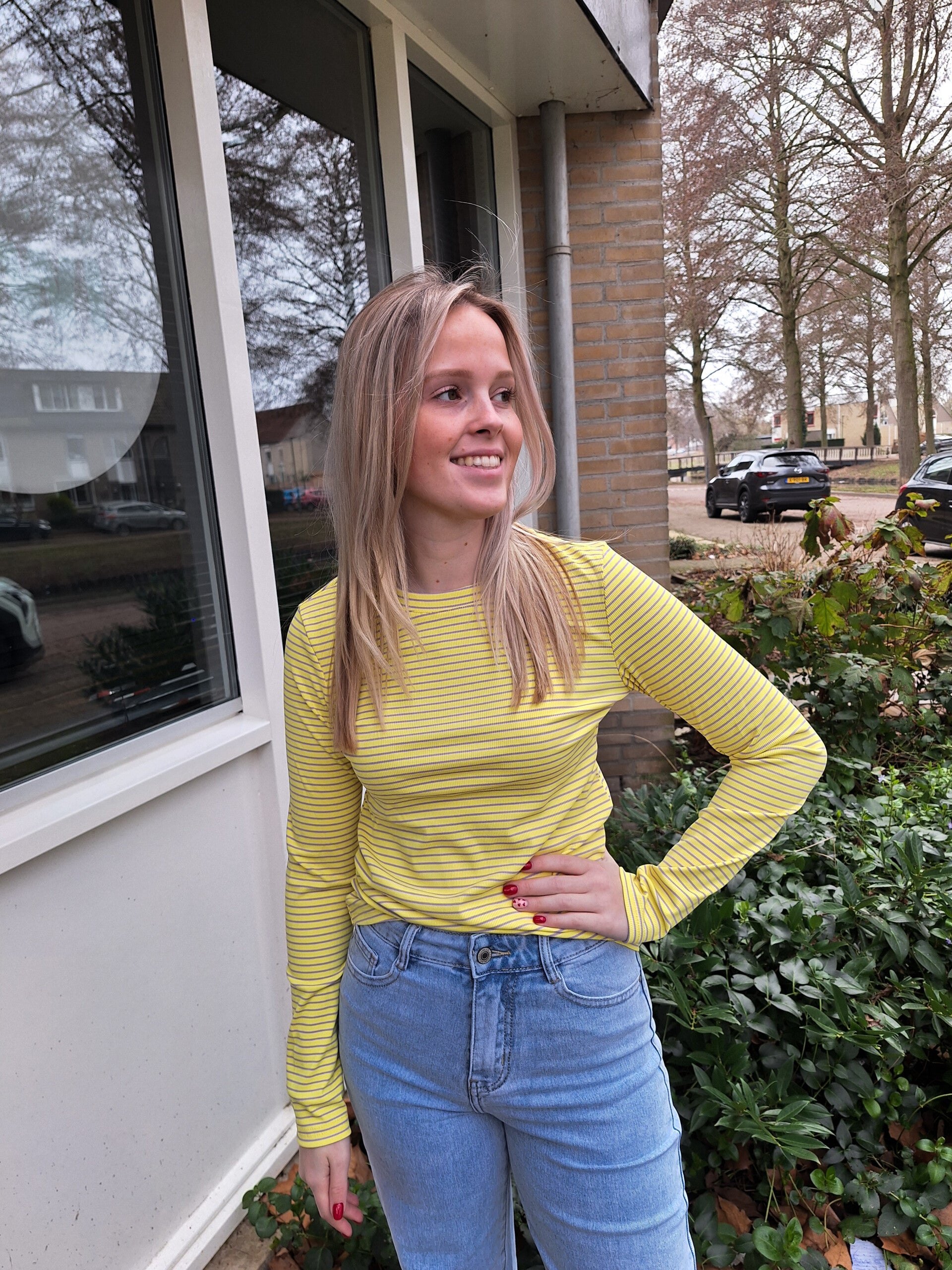 AZZURRO STRIPED RIB LONGSLEEVE SHIRT - GEEL/LILA