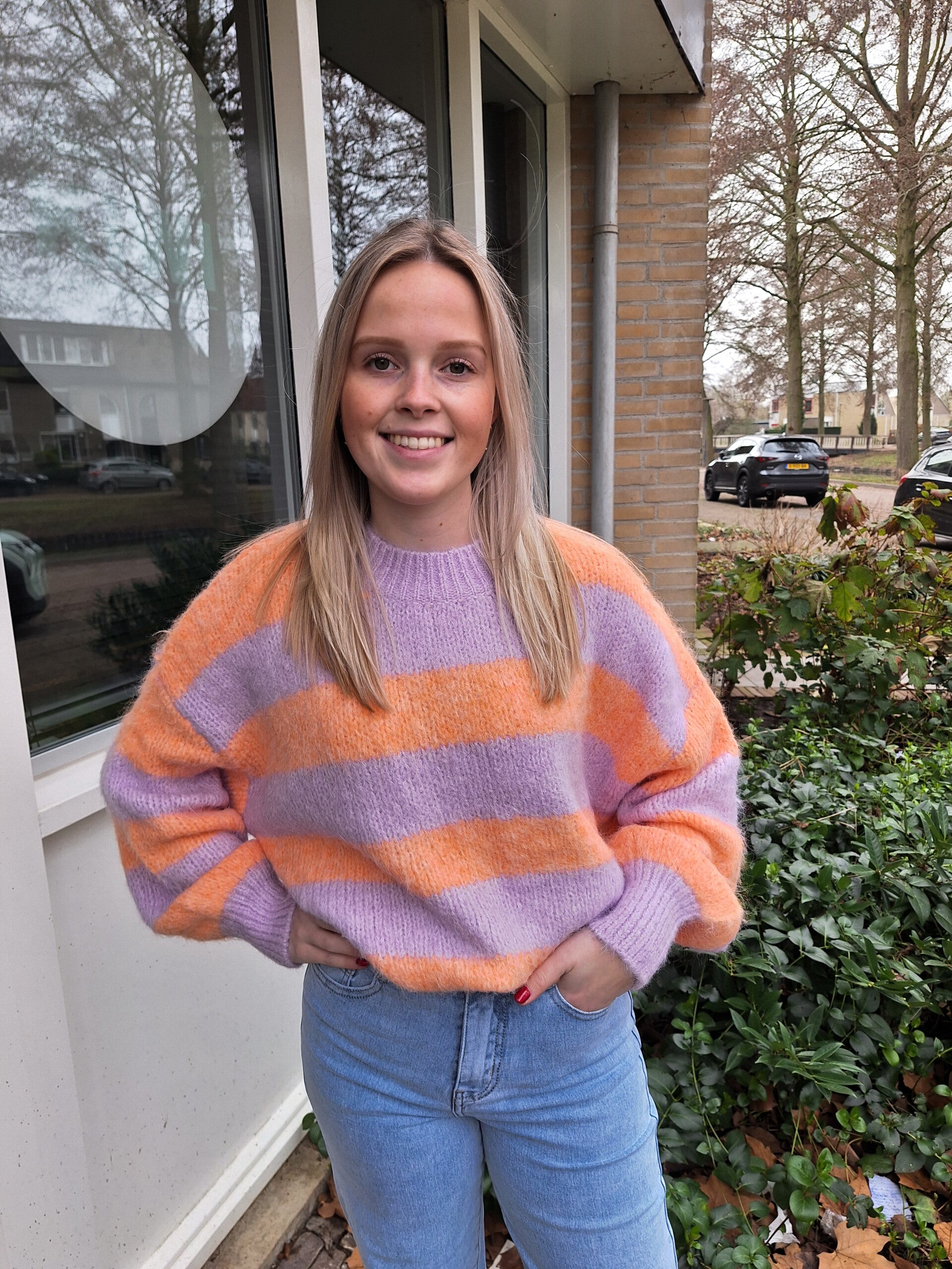 AZZURRO STRIPED SWEATER - PEACH/LILA