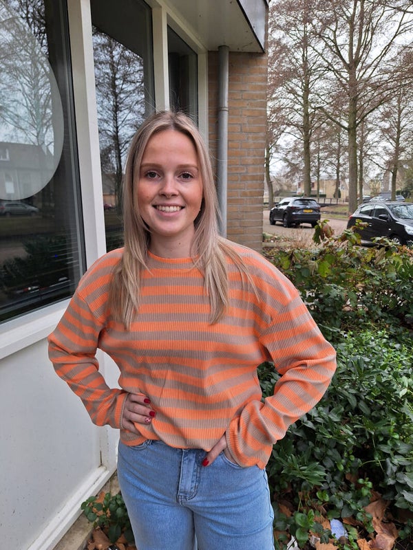 AZZURRO OVERSIZED GESTREEPTE TOP - BEIGE/ORANJE