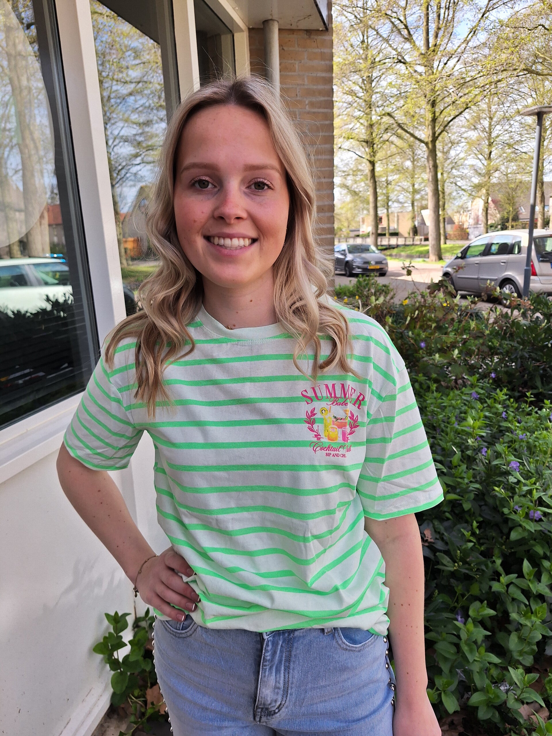 T-SHIRT SUMMER BABE - WIT/MINTGROEN