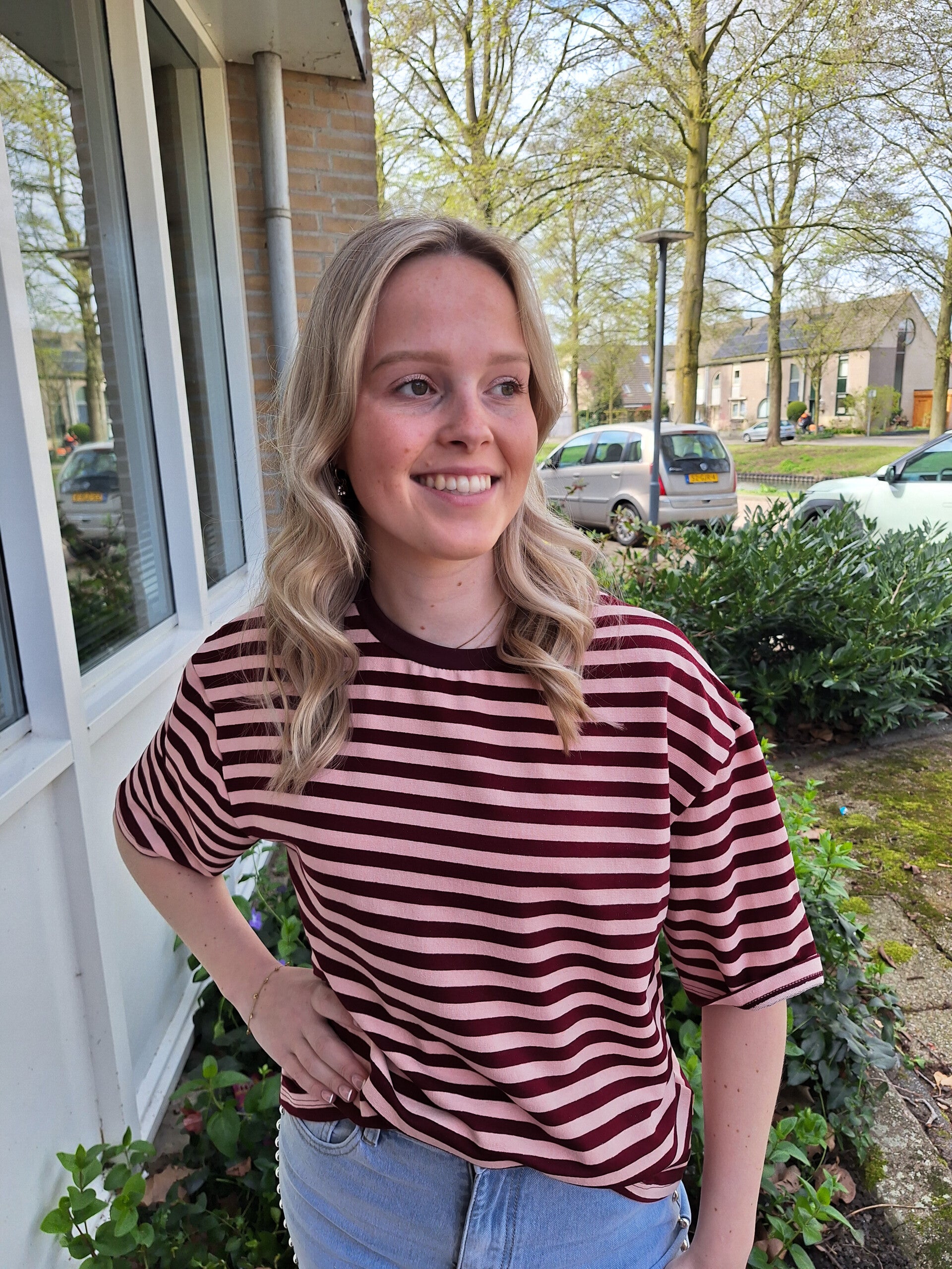 GESTREEPT T-SHIRT - BORDEAUX/LICHTROZE