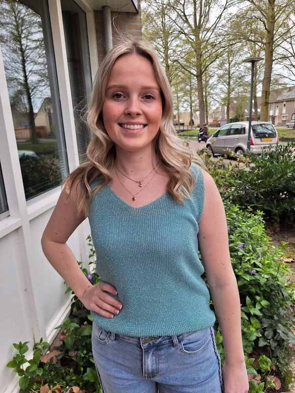 GEBREIDE GLITTER TOP - TURQUOISE