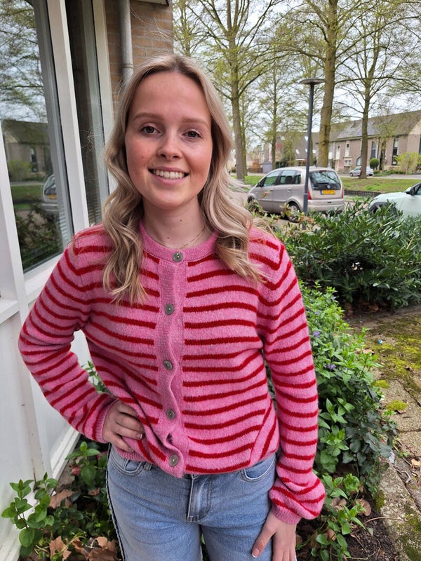GESTREEPT VESTJE - ROZE/ROOD