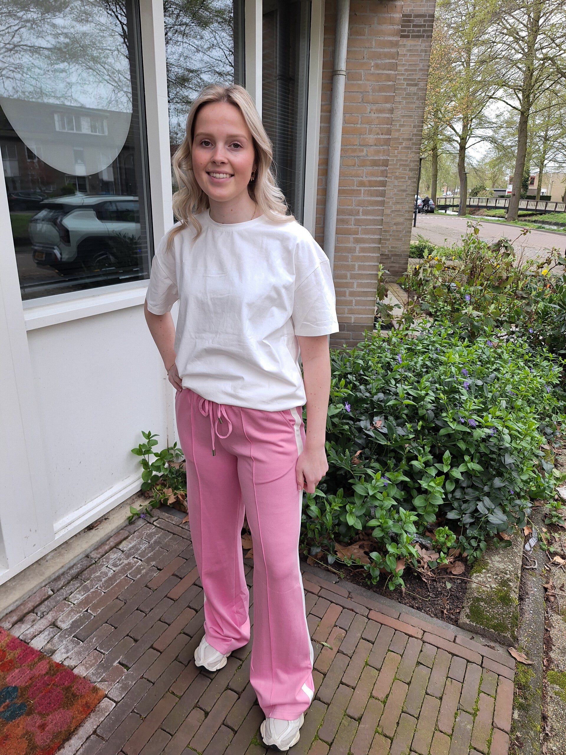 AZZURRO COMFYBROEK MET ZIJSTREEP - ROZE