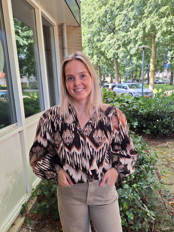 BLOUSE MET PRINT - ZWART