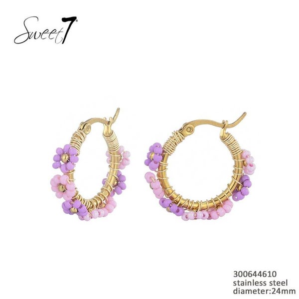 OORBELLEN KRALEN BLOEMEN - PAARS