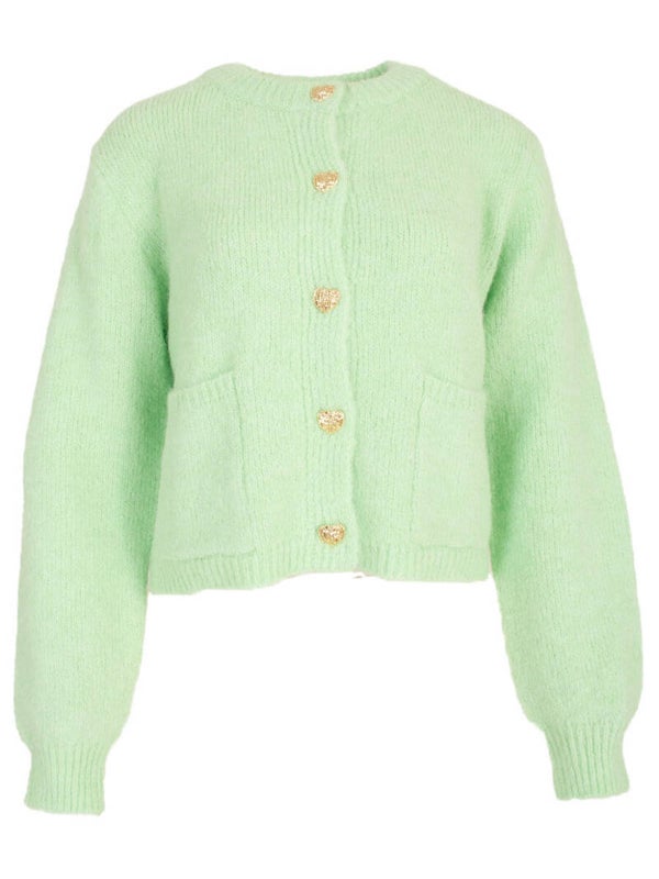 AZZURRO HEART BUTTON CARDIGAN - MINT