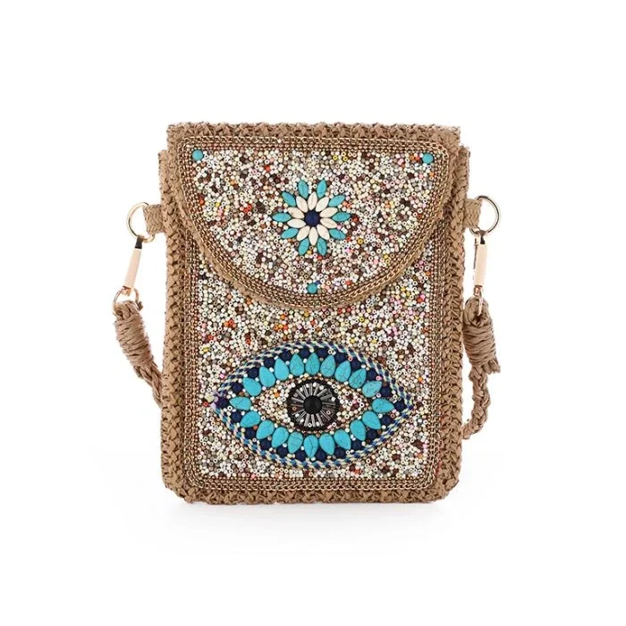 TELEFOONTASJE BOHO - KHAKI/BLAUW